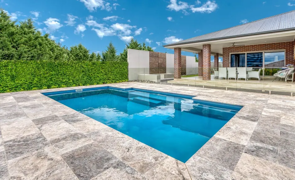 Fibreglass swimming pool design and outdoor living area